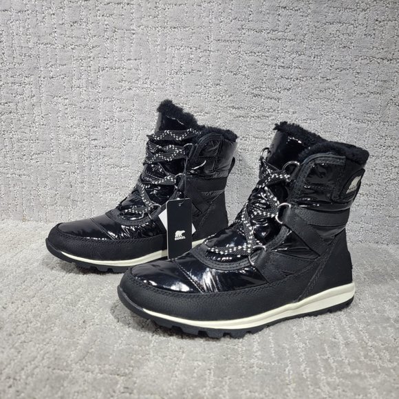 Sorel Whitney Womens Size 5.5 Black Patent Leather Lace Up Snow Boots. NEW - Picture 2 of 10